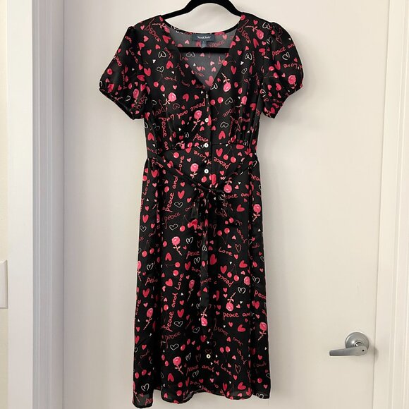 Modcloth Peace and Love Heart Cherry Button Down A-Line Dress Size S - Picture 2 of 9